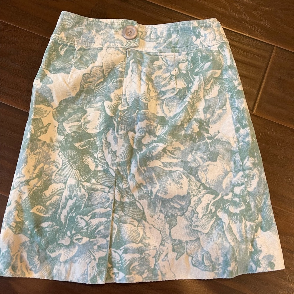 EUC Anthropology Women's Lined Teal Blue Floral Skirt Sz 2